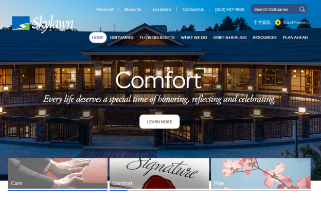 Skylawn Funeral Home and Memorial Park offers their families a link to their Price List right on the homepage of their website, next to their funeral home’s informational links. That way, families don’t have to go clicking around a bunch of different pages to find what they’re looking for. It’s right there when they arrive on their website!