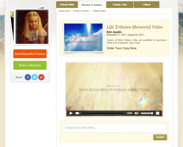 Shackelford Funeral Directors uploads the Life Tributes videos that they create for their families on the loved one’s social memorial page on their website. This helps ensure that friends and family from out of town feel emotionally connected to their loved one, even if they didn’t attend the funeral service.