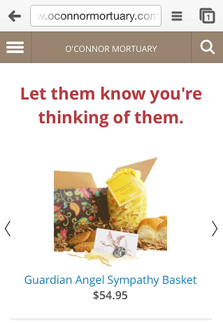 Here is an example of funeralOne’s funeral eCommerce solution, The Sympathy Store, optimized for a mobile phone. To view the live version of this website, click this image on a mobile phone
