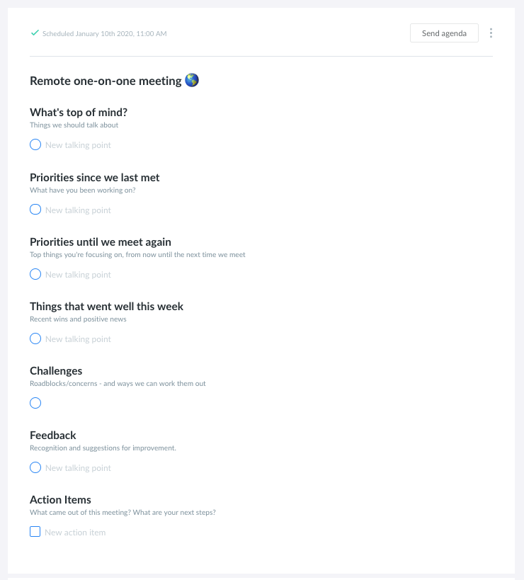 Remote one-on-one meeting template
